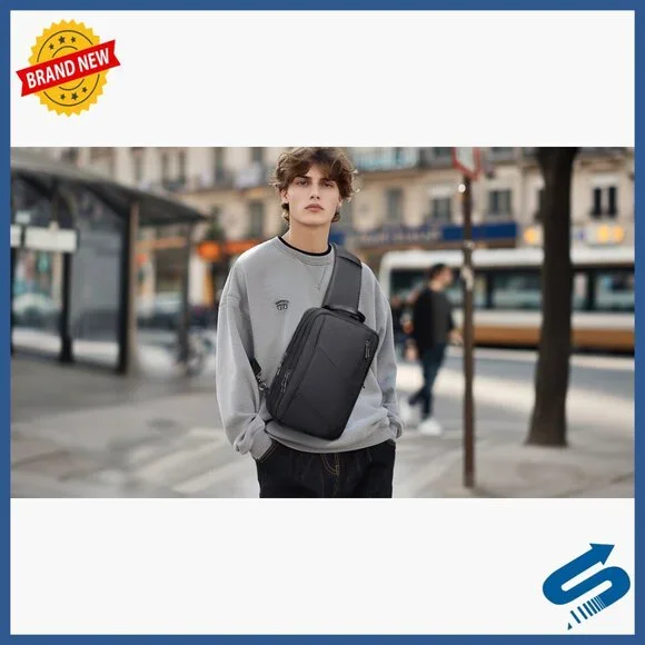 Large Nylon Sling Bag with USB Port Expandable Travel Daypack